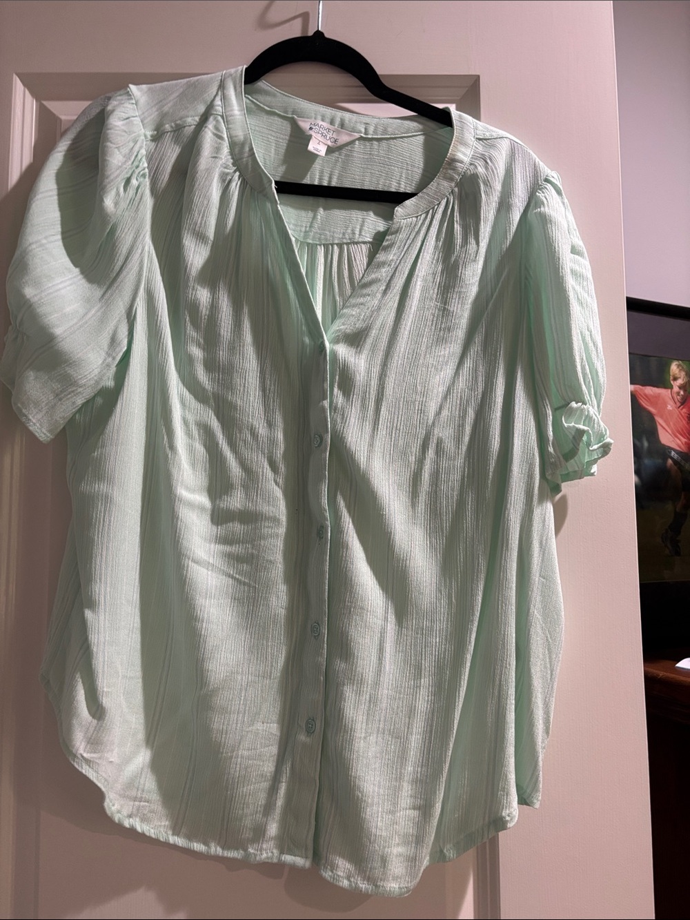 Market & Spruce Mint Green Short Sleeve Button Front Blouse